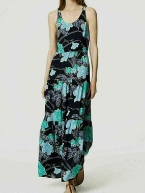 Loft Navy Floral Maxi Dress with Teal & Light Blue Print